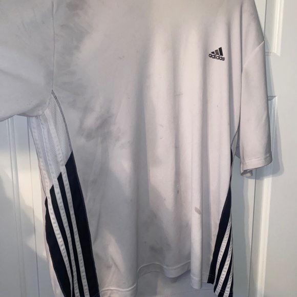 Mens 2XL Adidas White &!Black Striped Jersey Climate Control - Picture 2 of 4